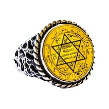 Erkekler İçin Sterlin Gümüş Yüzük - David Yıldızı Tılsımı İle Yazılı İslami Sözler Gümüş