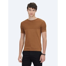 Kahverengi Bisiklet Yaka Desenli Triko Kahverengi