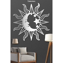 Mistik Kozmos Güneş Ve Ay Metal Duvar Dekoru - Metal Duvar Sanatı - Gümüş - 75 X 75 Cm