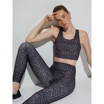 Koton Spor Tayt Yüksek Bel Leopar Baskılı Skinny Fit Kahverengi Desenli 5wak40210nk Kahverengi