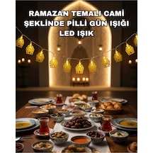 Dekoratif Ramazan Led Işık Pilli Cami Tasarımlı Zincir Aydınlatma - Sarı