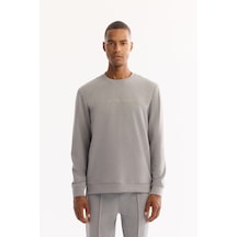 Avva Erkek Gri Bisiklet Yaka Soft Touch Baskılı Regular Fit Sweatshirt A52y1334