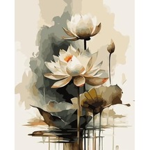 Renkli Baskılı Sayılarla Boyama Hobi Seti Çerçeveli 40x50 Cm: Lotus Çiçeği