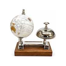 2 Adet Masa Üstü Dünya Küre Resepsiyon Çanlı Dekoratif Masa Objesi, Desk Globe Ve Bell 1