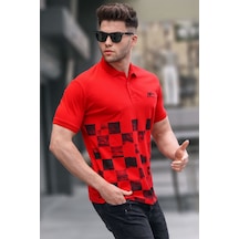 Madmext Kırmızı Desenli Erkek Polo Yaka Tişört 5871-kırmızı Kırmızı