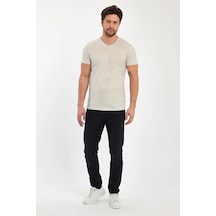 Erkek Compact Penye V Yaka T-shirt Taş