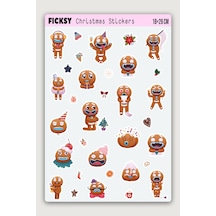 Sevimli Yılbaşı Kurabiyesi Yeni Yıl Temalı Sticker Seti - 18 Adet Etiket Çıkartma Diğer