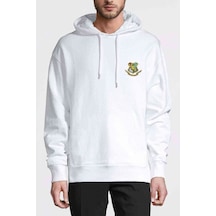 Renkli Baskılı Tshirt Göğüs Baskılı Beyaz Erkek Kapşonlu Sweat