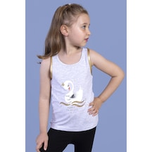 Toontoy Kids Toontoy Kız Çocuk Baskılı Yuvarlak Yaka Tişört Gri