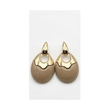 Altın Ve Bej Renkli Oval Tasarım Küpe Bej - 869392963 Bej