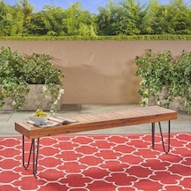 Abronyahediye Minimalist Bahçe Bankı Ahşaplı Metal Bench Ahşap