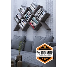 Mdf Kitaplık Bölmeli Raflı Dekoratif Tasarımlı Gri