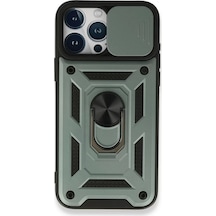 Newface Apple İphone 15 Pro Max Kılıf Pars Lens Yüzüklü Silikon - Yeşil
