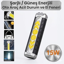 Oto Araç Acil Durum Kamp El Feneri Güneş Enerjli Ledli 15w Şarjlı Mıknatıslı Askılı Su Geçirmez Siyah