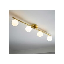Dmrtlü Mat Sarı Kaplama Salon Avize 100 Cm Modern Avize Opal Camlı Siyah