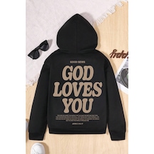 God Loves You Baskılı Erkek - Kız Çocuk Rahat Kalıp Sweatshirt Siyah
