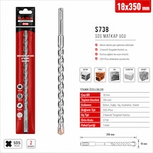 Sara S738 Sds Plus Matkap Ucu 18 X 350 Mm, 2 Kesicili Tungsten Karbür Uçlu