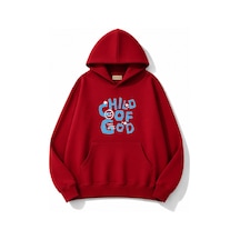 Herkesemoda Chil Of God Yazı Baskılı Kanguru Cepli Oversize Sweatshirt Kırmızı