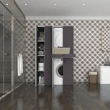 Kenzlife Çamaşır-Kurutma Makinesi Dolabı Şahrur Sol Gri 187 120 60 Çekmeceli Banyo Çok Renkli