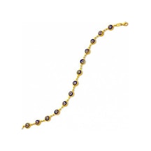 Bilezikhane Onüç Sıra Seramik Nazar 14 Ayar Altın Bileklik Sarı Altın