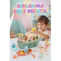 Kedi Deniz Gezintisi Tekne ve Aksesuar Oyuncakları Eğitici Banyo ve Figürlü Oyun Seti