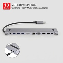 Cr76 13 İn 1 Type-c Çoklu Çoğaltıcı Hub - 4k Hdmı, Dp, Vga, 1000mbps Gigabit Ethernet, 100w Pd Şarj Ve Kart Okuyucu Adaptör