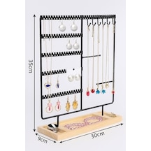 Takı Organizeri, Takı Standı Metal Stand Ve Ahşap Taban, 35x30x9.5 Cm, Küpe Kolye Yüzük Düzenleyici, Siyah 100