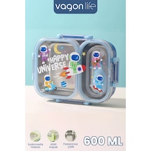 Vagonlife Bento 600ml Tek Katlı 2 Bölmeli Paslanmaz Çelik Sefer Tası - Mavi Çok Renkli