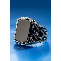 Erkek Ay Yıldızlı Siyah Oniks Taşlı Özel Tasarım 925 Ayar Gümüş Yüzük Şık Model