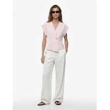 Koton Regular Fit Metal Aksesuarlı Kolsuz V Yaka Yelek Pembe 6sak20138uw Gül