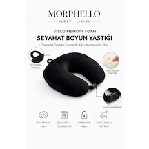 Morphello Visco Seyahat Boyun Yastığı Klipsli, Yıkanabilir Kılıflı Ortopedik U Boyun Yastığı Siyah