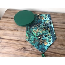 Yeşil Gold Malakit Desenli Runner & Supla Çok Renkli