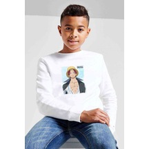 Tshirthane Anime One Piece Baskılı Unisex Çocuk Beyaz Sweatshirt (534768810) Beyaz
