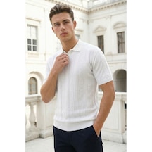 Sayzen Your Shine Sayzen Desenli Polo Yaka Tişört Man2605 Beyaz