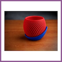 Bezos 3d Baskı Küre Saksı - Kafes Dokulu İki Parçalı Dekoratif Saksı - Kırmızı-mavi Rengaren Standart 72691712