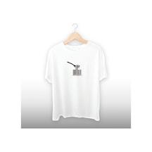 Etiket Spagetti Detaylı Unisex Tişört Beyaz