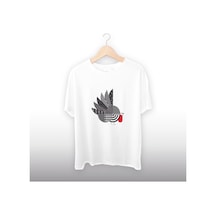 Tavus Kuşu Detaylı Unisex Tişört Beyaz