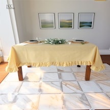 Dnc Home Tekstil  Sarı Keten Fırfırlı Masa Örtüsü Sarı
