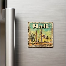 Mali Mali - Posta Pulu Temalı Ülke - Baskılı Buzdolap Magneti Kare - 9x9 Cm