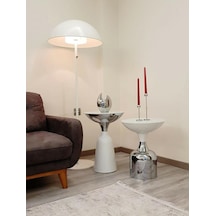 Olympos Dekoratif Beyaz Model Krom Sehpa 50 Ve 55 Cm