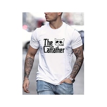Caddemia Yaz Moda Gündelik Spor Bol Kesim Büyük Beden The Catfather Baskılı Yuvarlak Beyaz 2XL