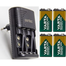 Sertec STC-9V Pil Şarj Cihazı + Varta 9V Şarjlı Pil 4'lü
