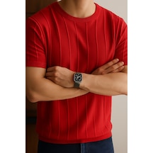 Cool Tarz Mat Kırmızı Erkek Yuvarlak Yaka Örme T-shirt Mat Kırmızı Mat Kırmızı