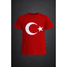 Dıgıl Kids Çocuk Bayrak Tişört Kırmızı Beyaz Penye Ay Yıldız Kırmızı