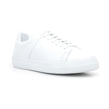 Beyaz Hakiki Deri Kadın Bağcıklı Sneaker Ayakkabı Beyaz