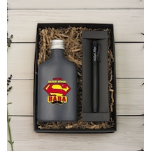 Bk Gift Kişiye Özel İsimli Baba Temalı Antrasit Tasarım Cam Şişede Kolonya 200 Ml & Siyah Metal Roller Kalem Hediye Seti-4, Babaya Hediye, Babalar Gün