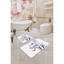 Ekru Filli Banyo Halısı Klozet Takımı 2'li Paspas Seti Bs225n11
