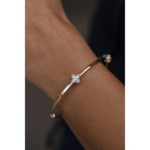 14 Ayar Altın Tek Sedefli Yonca Detaylı Kelepçe Sarı Altın