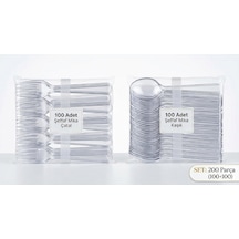 100 Adet Plastik Yemek Kaşık + 100 Adet Plastik Büyük Çatal Seti - Dayanıklı Kullan At Piknik Ve Parti Seti 200 Parça Mega Paket