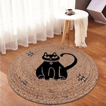 Kedi Desen Jüt Yuvarlak Hasır Yolluk Salon Oda Mutfak Halısı 1004